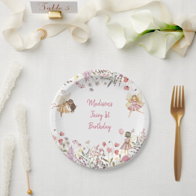 Fairy Garden Boho Wildflower Birthday Paper Plates (Wedding)