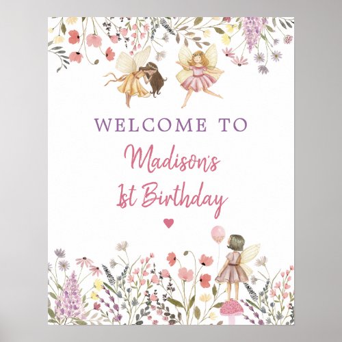 Fairy Garden Boho Wildflower Birthday Welcome Poster