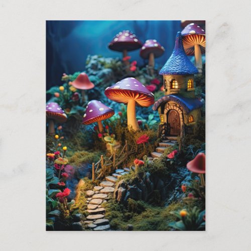 Fairy Garden Cottage Magical Enchanted Forest Postcard