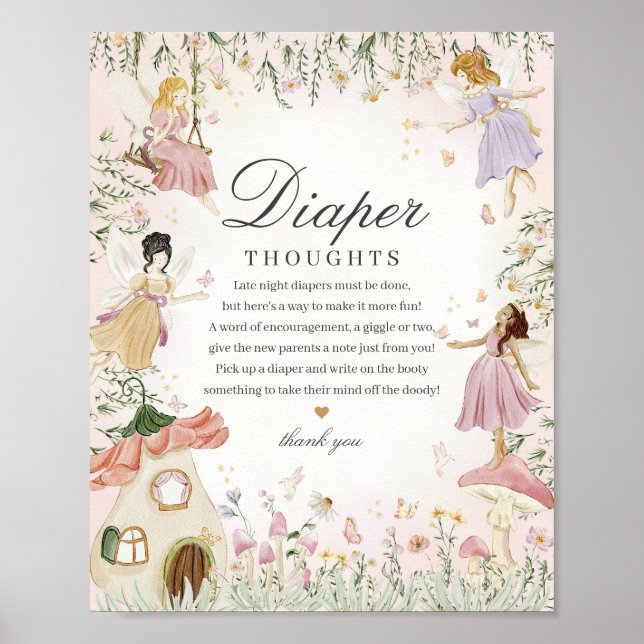 Fairy Garden Diaper Thoughts Whimsical Baby Shower Poster (Front)