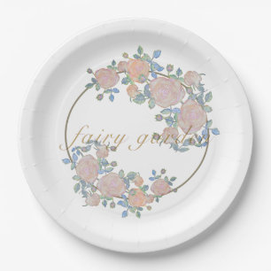 Fairy garden elegant pattern of rose flower classi paper plates
