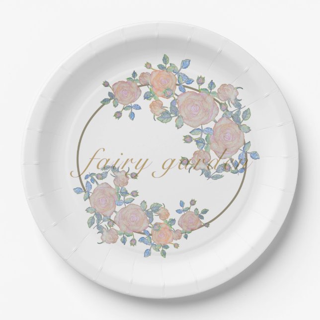 Fairy garden elegant pattern of rose flower classi paper plates (Front)