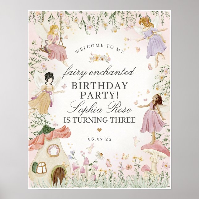 Fairy Garden Enchanted Birthday Party Welcome Sign (Front)