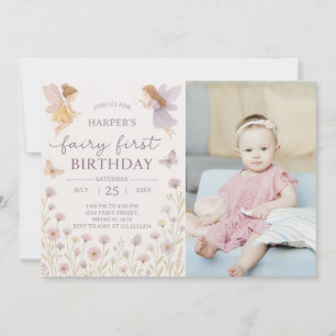 Fairy Garden First Birthday Invitation with photo