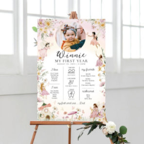 Fairy Garden First Birthday Milestone Timeline Poster