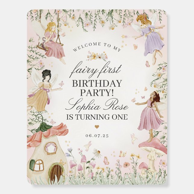 Fairy Garden First Birthday Party Welcome Sign (Front)