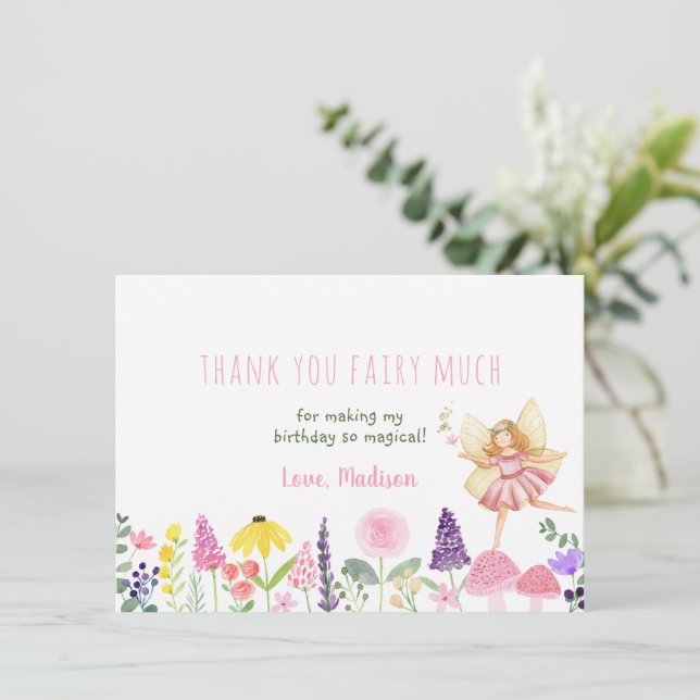 Fairy Garden Floral Birthday Thank You Card (Standing Front)