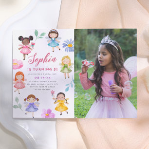 Fairy Garden Floral Girl Photo Birthday Party Invitation