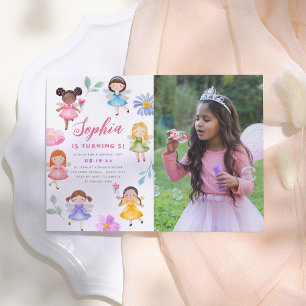 Fairy Garden Floral Girl Photo Birthday Party Invitation
