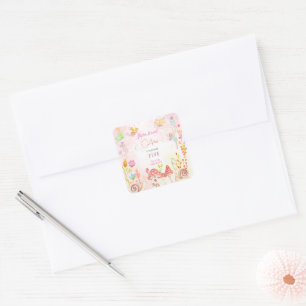Fairy garden floral kids birthday square sticker