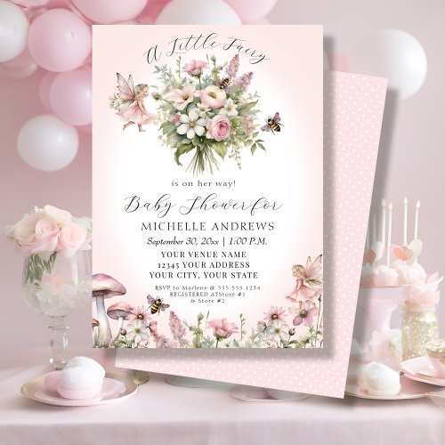 Fairy Garden Floral Mushroom Pink Girl Baby Shower Invitation