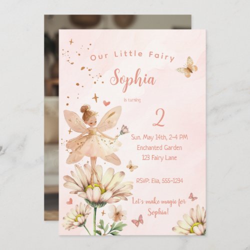 Fairy Garden Girl Photo Birthday Invitation Card