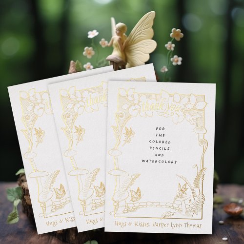 Fairy Garden Gold Foil Thank You Note Card