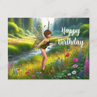 Fairy Garden Happy Birthday Postcard