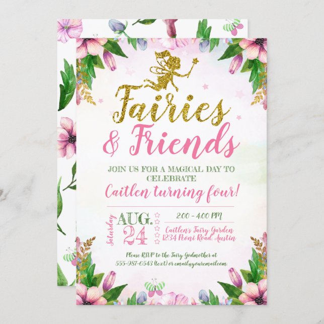 Fairy Garden Magical Enchanted Floral Birthday Invitation (Front/Back)