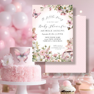 Fairy Garden Mushroom Floral Pink Girl Baby Shower Invitation