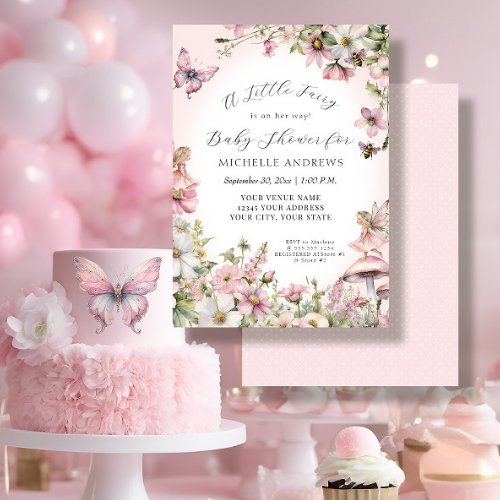 Fairy Garden Mushroom Floral Pink Girl Baby Shower Invitation