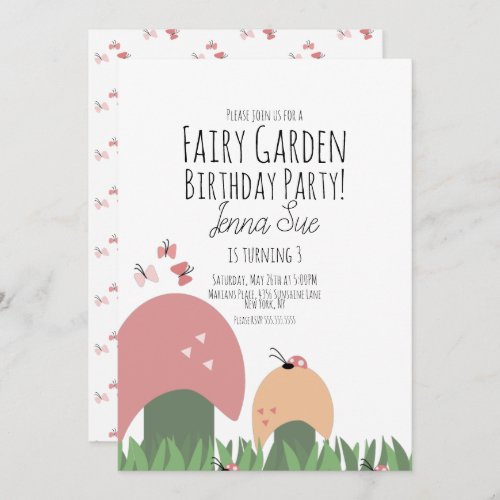 Fairy Garden Mushrooms Ladybugs Butterflies Invitation