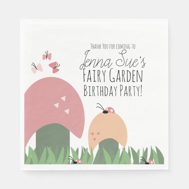 Fairy Garden Mushrooms Ladybugs Butterflies   Napkins (Front)