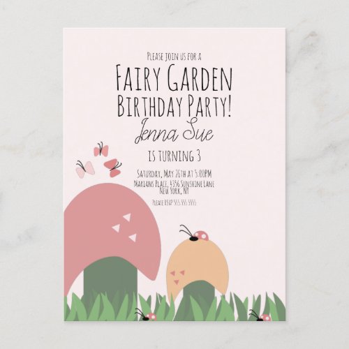 Fairy Garden Mushrooms Ladybugs Butterflies Postcard