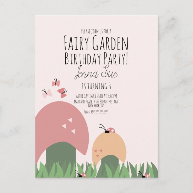 Fairy Garden Mushrooms Ladybugs Butterflies Postcard (Front)