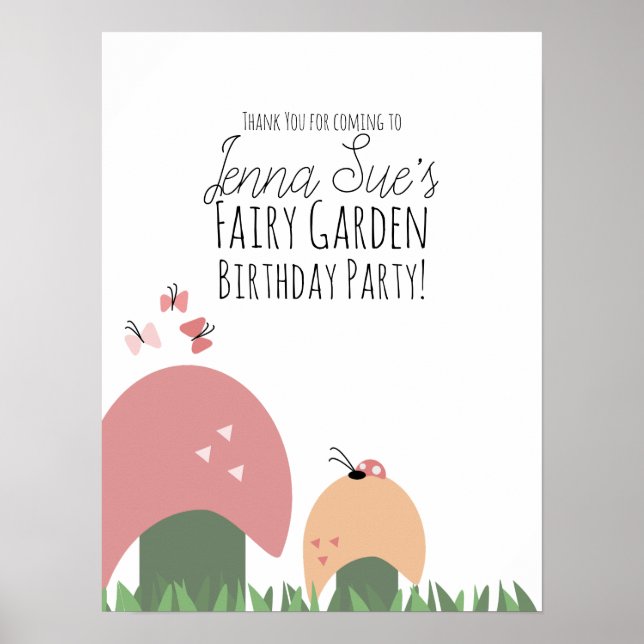 Fairy Garden Mushrooms Ladybugs Butterflies  Poster (Front)