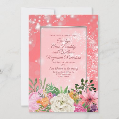 Fairy Garden Pastel Flowers Coral Wedding Invitation