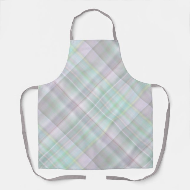 Fairy Garden Pastel Pink and Mint Plaid Apron (Front)