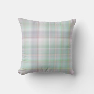 Fairy Garden Pastel Pink and Mint Plaid Throw Pillow