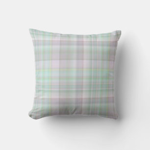 Fairy Garden Pastel Pink and Mint Plaid Throw Pillow