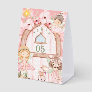 Fairy Garden Pink Woodland Birthday Party Kids Paper Table Tent