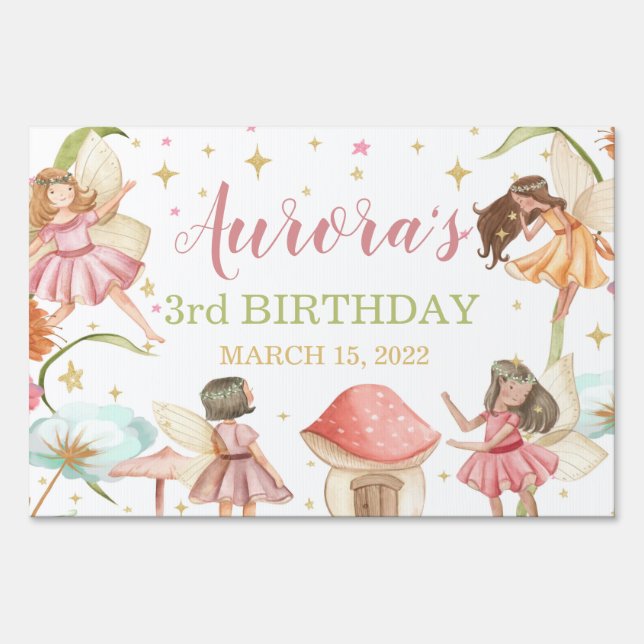Fairy Garden Princess Magical Birthday  Banner  Sign (Front)