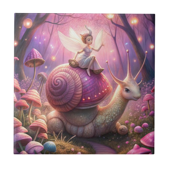 Fairy Garden Snail Ceramic Tile (Front)