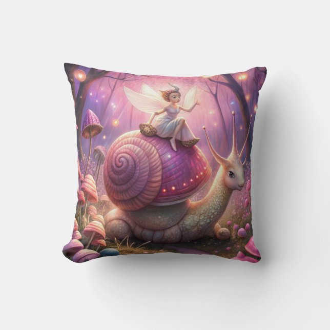 Fairy Garden Snail Throw Pillow (Front)