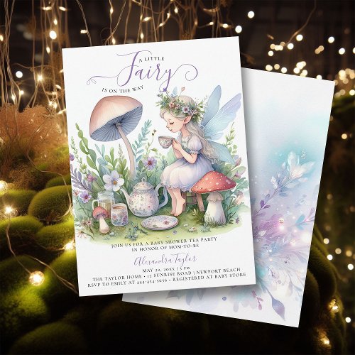 Fairy Garden Tea Party Mushrooms Baby Girl Shower Invitation