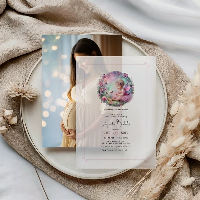 Fairy Garden Theme Flutter Love Baby Shower Vellum Invitations (Fairy Garden Theme Flutter Love Baby Shower Vellum Invitations)