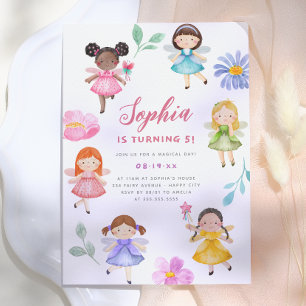 Fairy Garden Watercolor Floral Girl Birthday Party Invitation