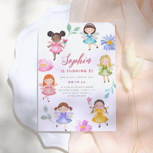 Fairy Garden Watercolor Floral Girl Birthday Party Invitation
