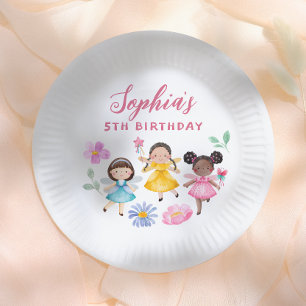 Fairy Garden Watercolor Floral Girl Birthday Party Paper Plates