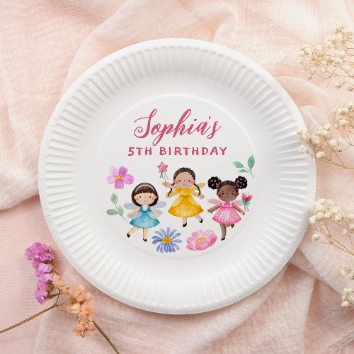 Fairy Garden Watercolor Floral Girl Birthday Party Paper Plates