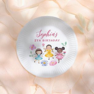 Fairy Garden Watercolor Floral Girl Birthday Party Paper Plates