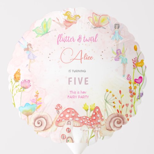 Fairy garden watercolor kids birthday balloon