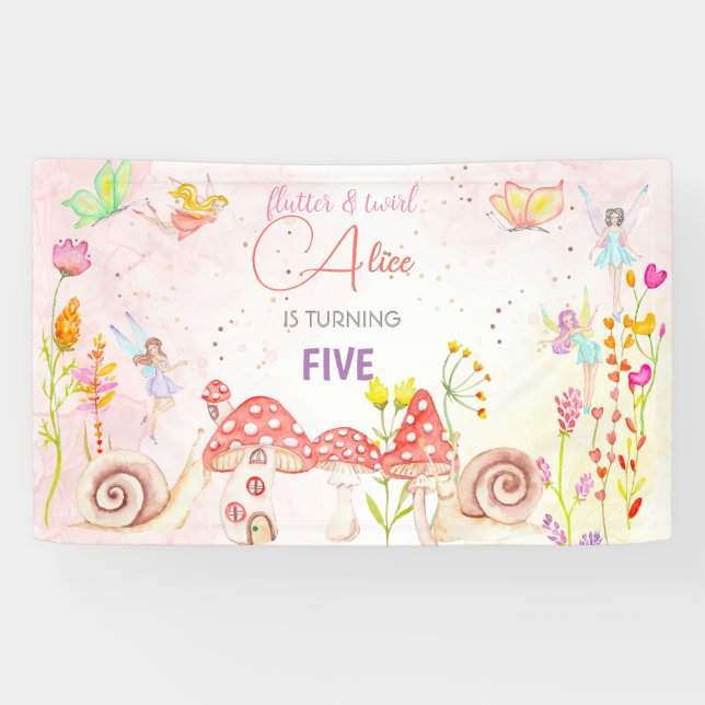 Fairy garden watercolor kids birthday  banner (Horizontal)