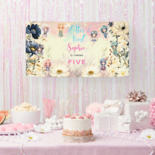 Fairy garden watercolor kids birthday banner