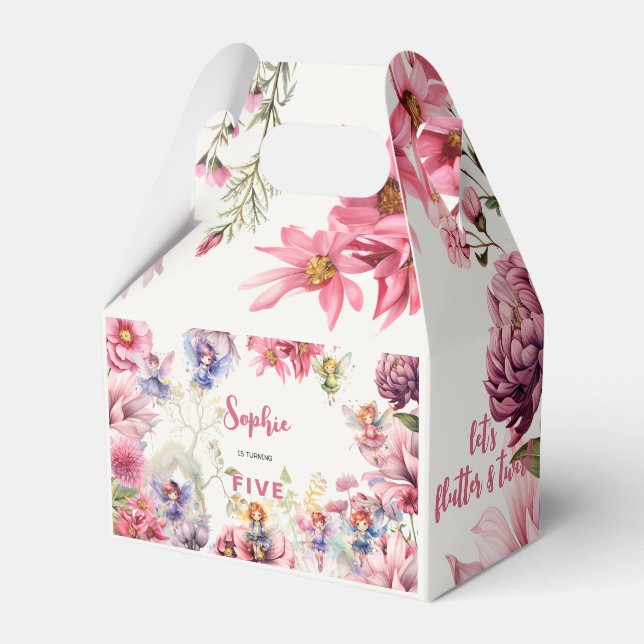 Fairy garden watercolor kids birthday favor boxes (Front Side)