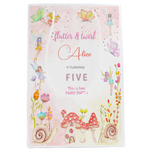Fairy garden watercolor kids birthday medium gift bag