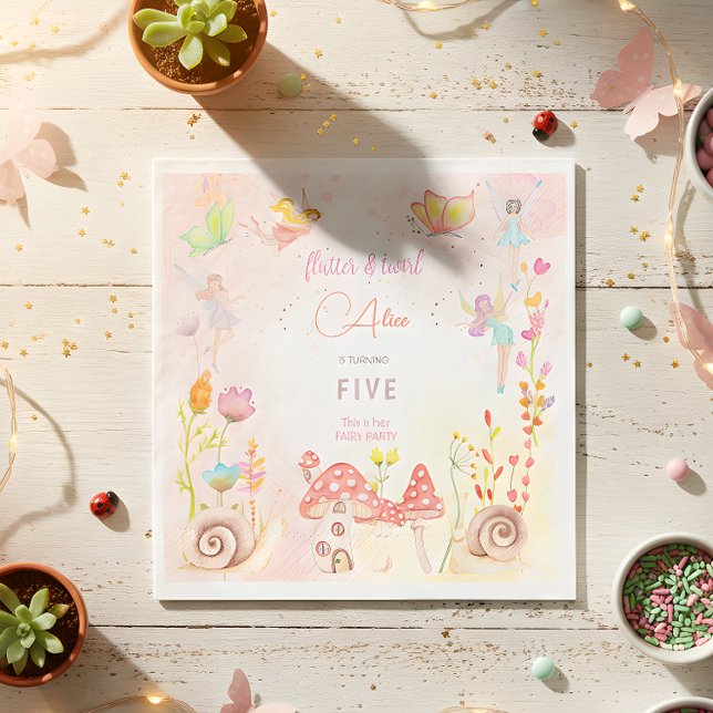 Fairy garden watercolor kids birthday napkins (Creator Uploaded)