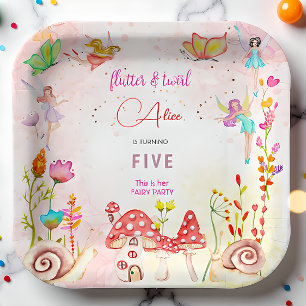 Fairy garden watercolor kids birthday paper plates