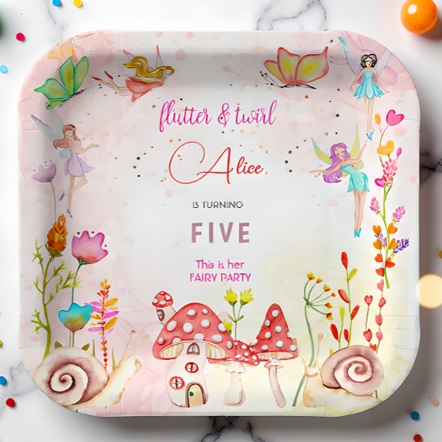Fairy garden watercolor kids birthday paper plates (Creator Uploaded)