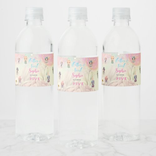 Fairy garden watercolor kids birthday water bottle label